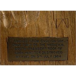 Yorkshire Oak - three mice in wheatsheaf, with presentation plaque inscribed 
