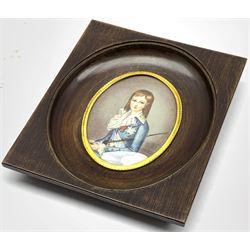 After Alexander Kucharsky - Miniature oval portrait of Louis XVII, signed with initials 8cm x 6cm
