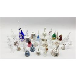 Collection of glass and ceramic bells to include Edinburgh Crystal, Wedgwood, Aynsley, Hammersley and others 