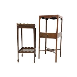 19th century mahogany wash stand, fitted with one drawer, raised on square supports, united by under-tier, together with Edwardian lamp table, the tray top, raised on square tapering supports, united by under-tier terminating in peg feet 