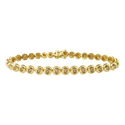 18ct gold bezel set round brilliant cut fancy champagne diamond bracelet, total diamond weight approx 1.00 carat