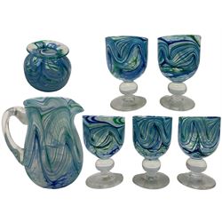 Five Uredale glass goblets, water jug and globular vase (7)