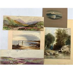 British School (20th Century): 'Sunset on a Dutch River' and untitled, pair maritime watercolours signed A.V.B together with 6 more watercolours including artists J. C. Paterson and A. Harvey Belk and 3 engravings, max 25cm x 20cm (11)