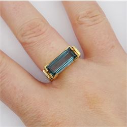 9ct gold single stone emerald cut tourmaline ring, stamped 