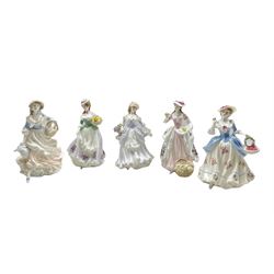 Set of five Coalport 'Cries of London' series limited edition porcelain figures comprising 'The Flower Seller', 'Lavender Sweet Lavender', 'Milkmaid', 'Oranges and Lemons' and 'Strawberries Scarlet Strawberries' (5)