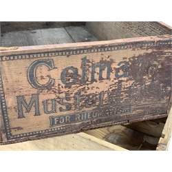 Rustic box seat, three wine crates and a vintage 'Colman's Mustard' crate 
