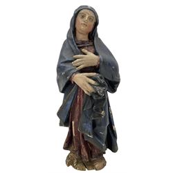 Continental 18th/ 19th century polychrome painted figure of Madonna, modelled standing wearing robes, H45cm