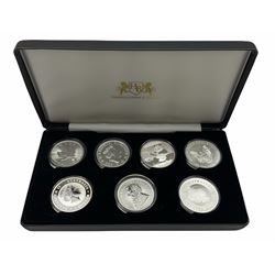 '2017 Silver Coins of the World Collection' comprising seven silver coins all dated 2017, housed in a Harrington & Byrne case