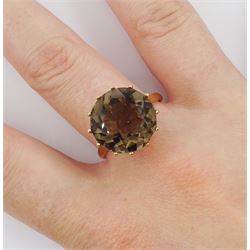 9ct gold single stone smokey quartz ring, hallmarked
