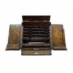 Victorian figured walnut stationery casket enclosed by divided doors, single spring loaded drawer, lifting top and a well figured interior with presentation plaque 1898 W33cm