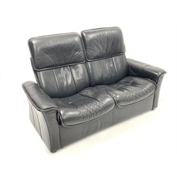 Ekornes Stressless two seat reclining sofa, upholstered in black leather 