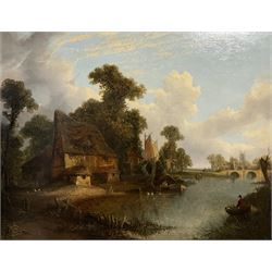 Joseph Paul (British 1804-1887): River View with Cottage and Boaters near Norwich, oil on canvas unsigned, attributed on frame 69cm x 90cm
