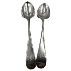 George III silver basting spoon London 1816 Maker William Bateman, pair of silver sugar tongs by Peter and Ann Bateman and a pair of 18th century silver table spoons (4)