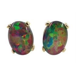 Pair of gold oval opal stud earrings, stamped 9ct