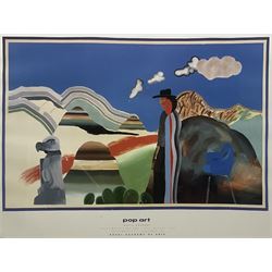 After David Hockney (British 1937-): 'Rocky Mountains and Tired Indians 1965' Royal Academy Pop Art, colour lithograph poster pub. 1991, 59cm x 78cm