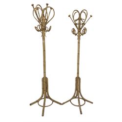 Near pair of Vintage mid century bamboo coat and hat stands, each having eight branches and raised on four splayed supports - in the manner of Franco Albini H180cm