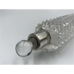 Tapering hobnail cut glass scent flask with embossed cover and interior glass stopper L28cm
