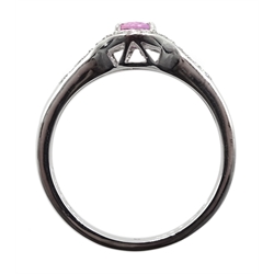 18ct white gold pink sapphire and diamond ring, with split diamond shoulders, hallmarked, sapphire 0.55 carat