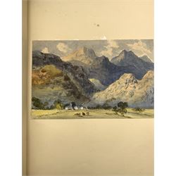 Album containing watercolours of Continental scenes, vintage photographs etc and various books