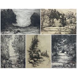 Thomas Bonfrey Burton (Beverley 1886-1941): 'The Beverley Road' 'Woods and Fields' 'A Road in Holderness' On the Side of the Mere - Hornsea' and 'Seaton Near Hornsea, five etchings signed and titled in pencil max 23cm x 29cm (5)