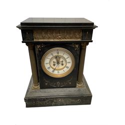 French - late 19th century 8-day slate mantle clock, visible Brocot escapement . No pendulum.