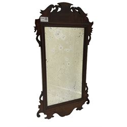 Georgian fret cut wall hanging mirror, the mahogany frame enclosing original mirror plate 36cm x 67cm