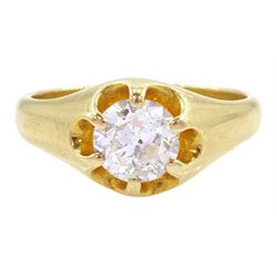 Gold single stone old cut diamond ring, stamped, diamond weight approx 1.30 carat