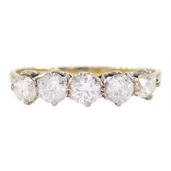 14ct gold five stone old cut and round brilliant cut diamond ring, total diamond weight approx 1.00 carat