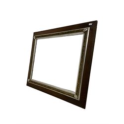 Large rectangular oak framed wall mirror, bevelled glass, oak leaf gilt moulded detail