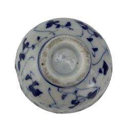 Helena Wolfsohn style miniature cup and saucer, Coalport miniature cup and saucer, decorated in gilt against a black ground, pattern no. 2372 and an oriental blue and white bowl, D7cm (3)
