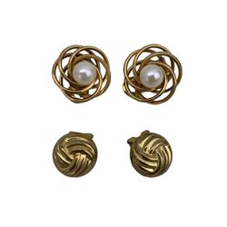 Pair of 9ct gold cultured pearl clip earrings and a pair of 9ct gold knot stud clip earrings (2)