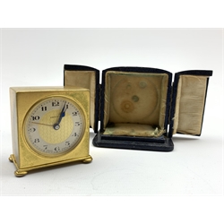  Miniature brass 'Zenith' travel alarm clock, silvered Arabic chapter ring, H6cm  