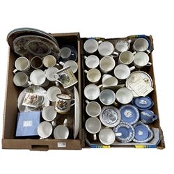 Quantity of commemorative ware to include Victoria Jubilee tankard, Wedgwood jasperware, Edward VII cup and various others in two boxes