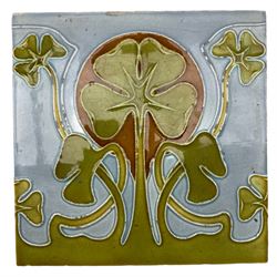Art Nouveau style tile, Jersey Pottery spoon rest, Cornish Marazion stoneware plate decorated in the Mallard pattern by H M Beck, D26cm, raku pottery bowl, Boscastle Mocha ware vase and cover etc 