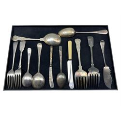 Quantity of assorted plated cutlery in various designs, bone handled knives etc