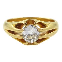 Early 20th century gold old cut single stone diamond ring, makers mark D & F (probably Deakin & Francis), stamped 18ct, diamond approx 0.75 carat