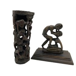 African carved ebony Tree of life, possibly Makonde H39cm