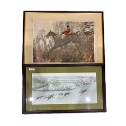 After Cecil Aldin (British 1870-1935):  Hunting, colour print together with After Sir Alfred Munnings (British 1878-1959): Taking a Jump, colour print max 40cm x 58cm (2)