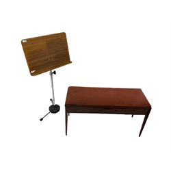Mahogany duet stool with storage space, together with adjustable sheet music stand  