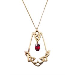 9ct gold Celtic design garnet pendant necklace