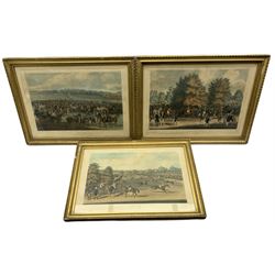 Charles Hunt (British 1803-1877) after James Pollard (British 1792-1867): 'Epsom' Plates I - VI - 'The Race Over'; 'Preparing to Start'; 'The Betting Post'; 'Saddling in the Warrens'; 'Settling Day at Tattersalls; & 'The Grand Stand', set six aquatints with hand colouring pub. 1836, 30cm x 46cm (6)