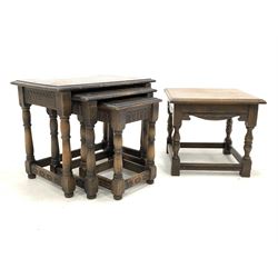 Oak nest of three tables (W61cm) together with a small oak lamp table (W46cm)