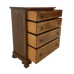 Georgian design mahogany tabletop chest, fitted with four graduating drawers with satinwood stringing, lower moulded edge over stepped bracket feet