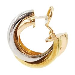 Cartier Trinity pair of 18ct gold tricoloured hoop earrings, hallmarked, serial No. I74943, boxed with certificate dated 1999