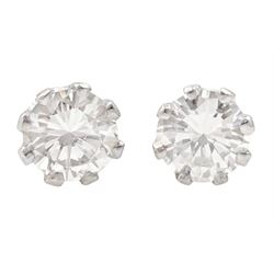Pair of 18ct white gold round brilliant cut diamond stud earrings, total diamond weight approx 1.00 carat, in velvet lined box by Harrods