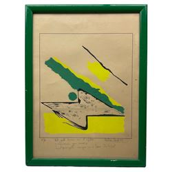 Spanish Abstract School (20th century): Abstract Colour Block Composition in Yellow and Green, artist proof screen print signed dated '85 and inscribed in pencil 35cm x 31cm