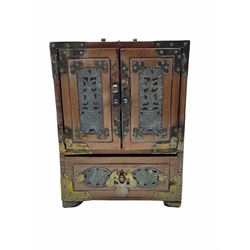 Late 19th Chinese century jewellery chest inset with hardstone and ivory fitted with small drawers W18cm