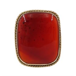 Victorian large rose gold carnelian panel ring, stamped 9ct