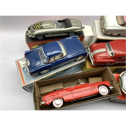Toy vehicles including Gama O&K Faun K 100 tipper truck, MF 316 Deluxe Sedan, Minister Open Deluxe, Minister Deluxe and various other model vehicles