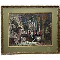 Attrib. Margaret Rayner (British 1837-1920): Baron's Chapel at Haddon Hall, watercolour and gouache unsigned 46cm x 60cm